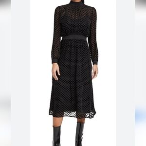 Tory Burch Devore Dress Black Velvet Burnout Mockneck Sheer Midi 12